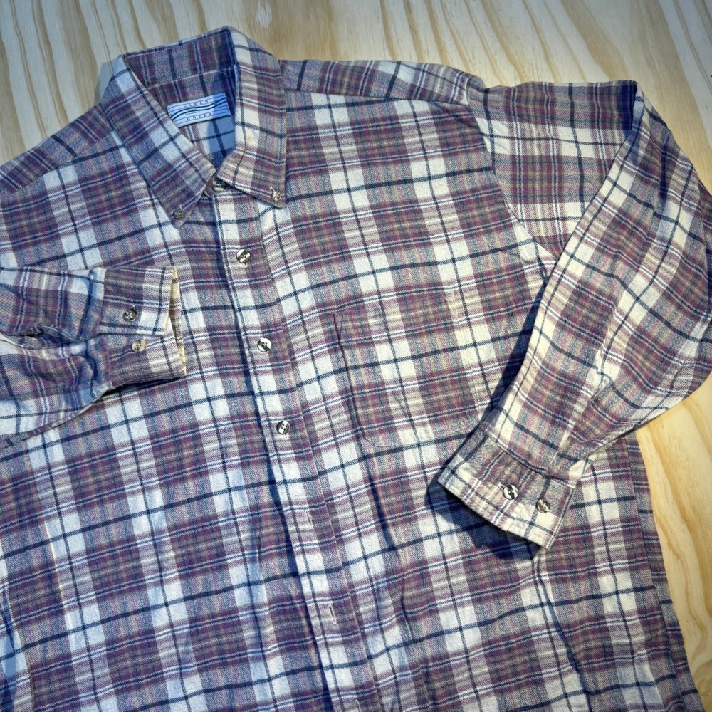 Clear Creek Men's XL Purple Plaid Flannel Button Down Shirt Long Sleeve Cotton